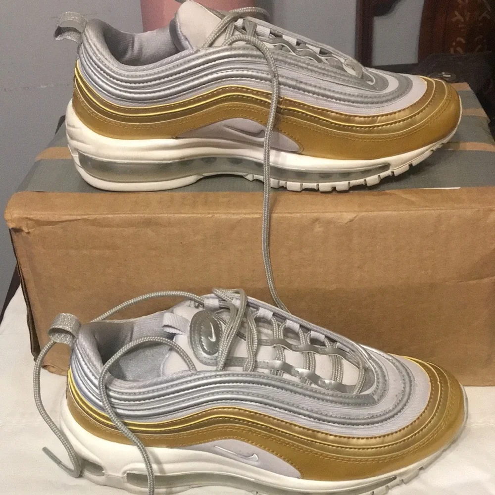 Nike Women's Silver and Gold Air Max 97 Sneakers - Picture 1 of 14